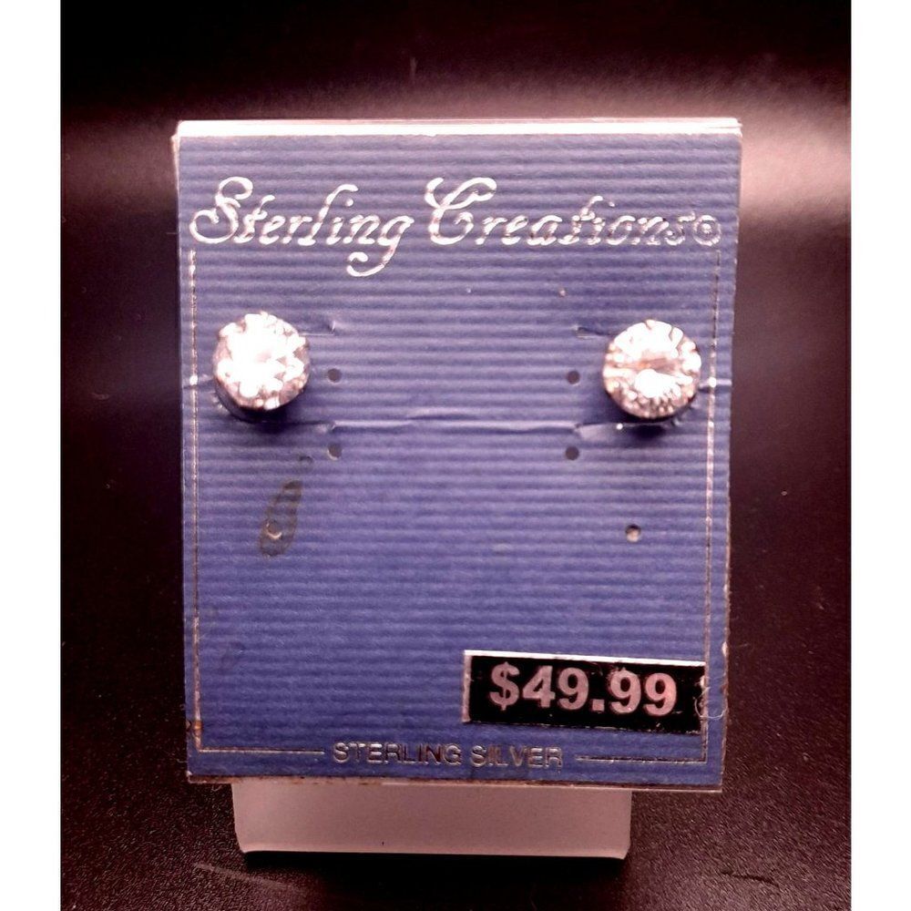 Sterling Creations Sterling Silver Cubic Zirconia Post Stud Earrings NEW on card